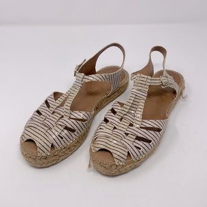 NAGUISA Cream Black Striped Espadrille Platform Sandals Size 7 Made in Spain